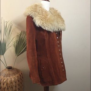 Vintage 70s Penny Lane leather Sherpa collar coat